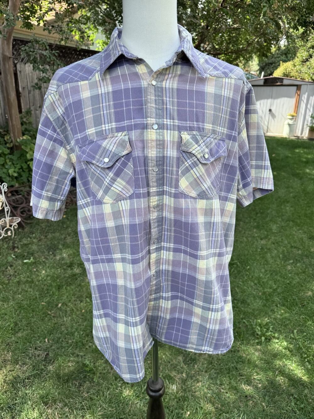 Pendleton Men's XL Short Sleeve Western Shirt Plaid Cotton Pearl Snap *Flaw*
